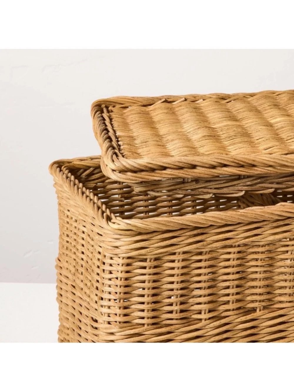 Hearth & Hand MEDIUM Rattan Storage Basket w/ Divided Compartments with Lid NEW